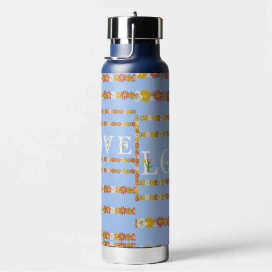 Monogramm Rustic Daisy Floral Liebe Blue Water Bot Trinkflasche (rechts)