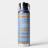 Monogramm Rustic Daisy Floral Liebe Blue Water Bot Trinkflasche (Hinten)