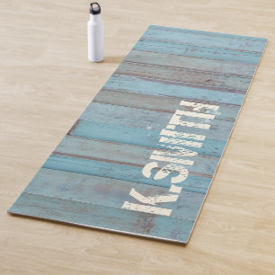 Monogramm Rustikal Blue Beach Holzplatte Yogamatte