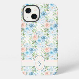 Monogramm Rustikal Rosa Blau Aquarell Blumen iPhone 13 Hülle