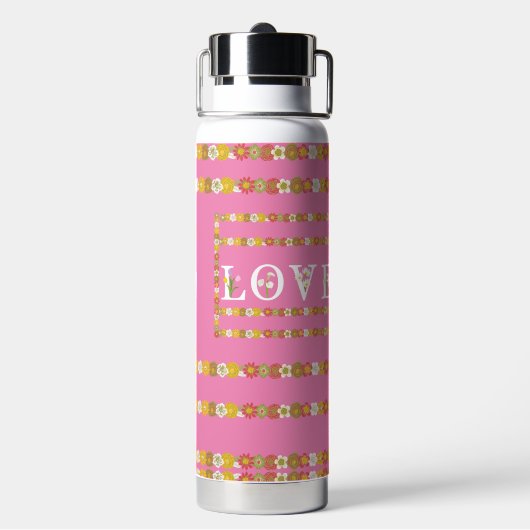 Monogramm rustikale Daisy Floral Liebe Rosa Trinkflasche (Hinten)