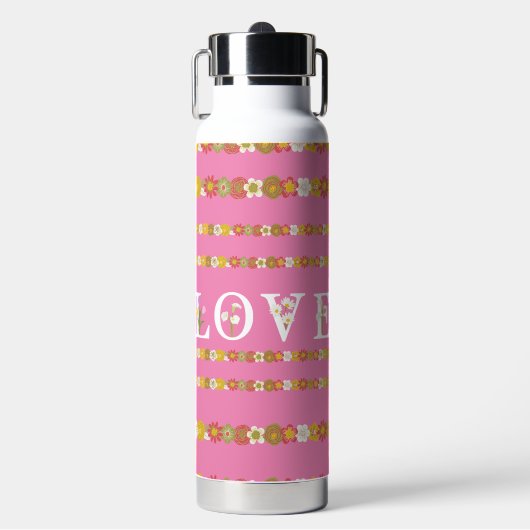 Monogramm rustikale Daisy Floral Liebe Rosa Trinkflasche (Vorderseite)