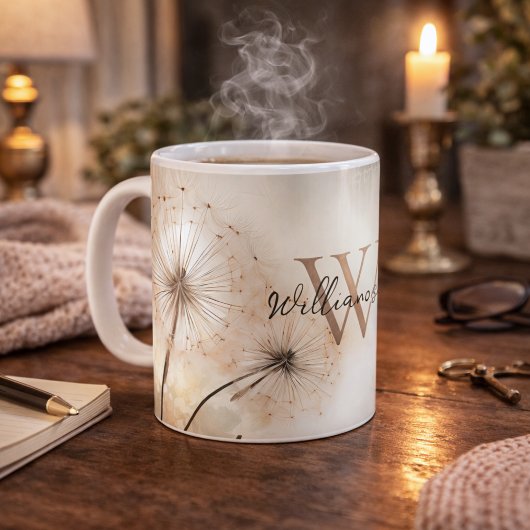 Monogramm rustikale Dandeline Kaffeetasse