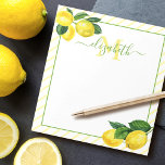 Monogramm rustikale Lemonen Aquarellstreifen Notizblock<br><div class="desc">Freshen Sie sich auf Listen mit diesem schönen, schicken, einfachen, modernen, benutzerdefinierten Notizblock für Monogramme. Frische, rustikale, ländlich geprägte Aquarellfarben und grüne Blätter, grüne Schriftzeichen, gelbe Nadelstreifen auf weißem Hintergrund. Personalisieren Sie mit Ihrem Namen und Monogramm Initial. Macht jedes Mal, wenn Sie es verwenden, eine stylische Anweisung. Ein großartiges Geschenk...</div>