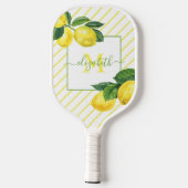 Monogramm rustikale Lemonen Aquarellstreifen Pickleball Schläger (Rückseite)