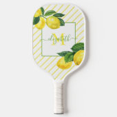 Monogramm rustikale Lemonen Aquarellstreifen Pickleball Schläger (Vorderseite)