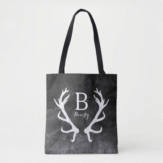 Monogramm-rustikale Rotwild-Geweihe auf schwarzem Tasche (Vorderseite)