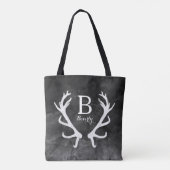 Monogramm-rustikale Rotwild-Geweihe auf schwarzem Tasche (Rückseite)