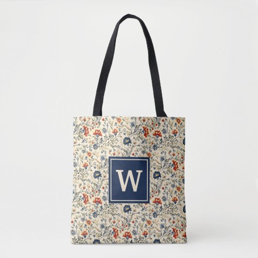 Monogramm rustikale skandinavische Wildblumen Tasche (Vorderseite)