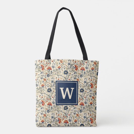 Monogramm rustikale skandinavische Wildblumen Tasche (Rückseite)