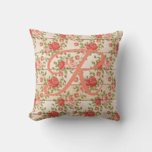 Monogramm rustikale Vintage Rose Kissen