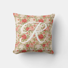 Monogramm rustikale Vintage Rose Kissen