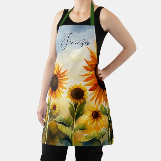 Monogramm rustikale Whimsical Watercolor Sonnenblu Schürze (InSitu)