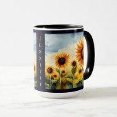 Monogramm rustikale Whimsical Watercolor Sonnenblu Tasse (VorderseiteRechts)