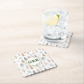 Monogramm, rustikale Winter Illustrierte Bäume Untersetzer (Vor Ort)