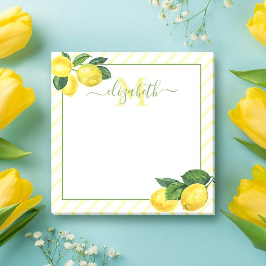 Monogramm rustikale Zitronen Aquarell, Landestreif Post-it Klebezettel