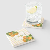 Monogramm rustikale Zitrusfrüchteorangen, Aquarell Steinuntersetzer (Seitenansicht)