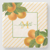 Monogramm rustikale Zitrusfrüchteorangen, Aquarell Steinuntersetzer (Vorderseite)
