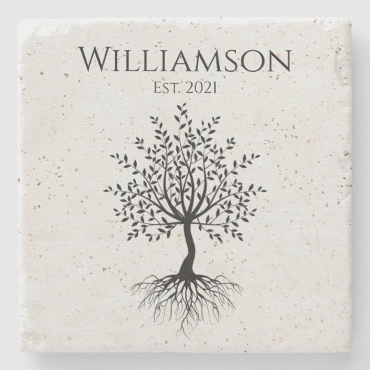 Monogramm rustikaler Baum Steinuntersetzer (Vorderseite)