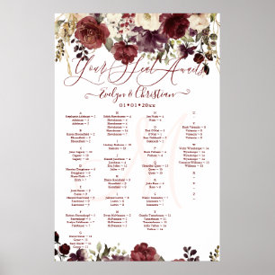 Monogramm rustikaler Blütenblausch Burgundy Fall F Poster
