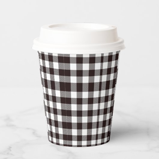 Monogramm rustikaler Chic Braun und Weiß Kariert Pappbecher (Vorderseite)