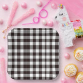 Monogramm rustikaler Chic Braun und Weiß Kariert Pappteller (Party)