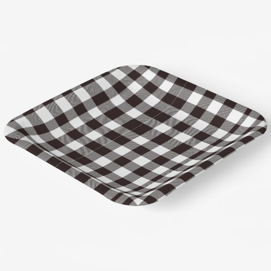 Monogramm rustikaler Chic Braun und Weiß Kariert Pappteller (Gewinkelt)