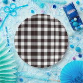 Monogramm rustikaler Chic Braun und Weiß Kariert Pappteller (Party)