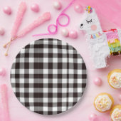 Monogramm rustikaler Chic Braun und Weiß Kariert Pappteller (Party)