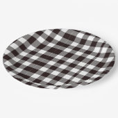 Monogramm rustikaler Chic Braun und Weiß Kariert Pappteller (Schrägansicht)