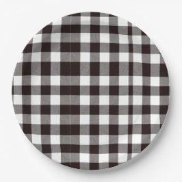 Monogramm rustikaler Chic Braun und Weiß Kariert Pappteller