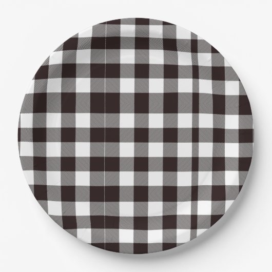 Monogramm rustikaler Chic Braun und Weiß Kariert Pappteller (Vorderseite)