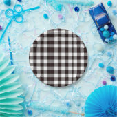 Monogramm rustikaler Chic Braun und Weiß Kariert Pappteller (Party)