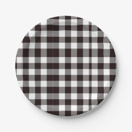 Monogramm rustikaler Chic Braun und Weiß Kariert Pappteller