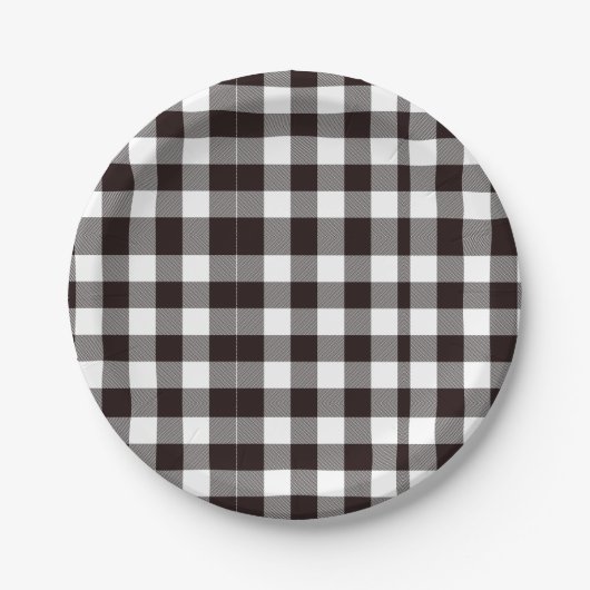Monogramm rustikaler Chic Braun und Weiß Kariert Pappteller (Vorderseite)