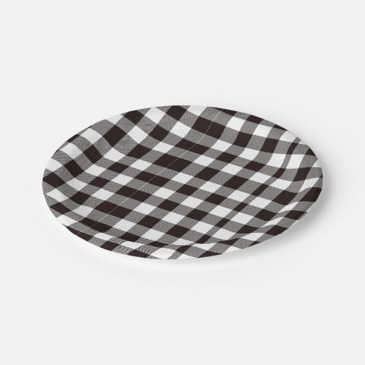 Monogramm rustikaler Chic Braun und Weiß Kariert Pappteller (Schrägansicht)