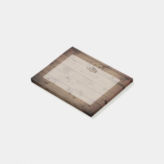 Monogramm| Rustikaler Holzausblick Post-it Klebezettel (angewinkelt)