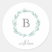 Monogramm rustikaler Kranz mit Liebe Hochzeit Runder Aufkleber (Vorderseite)