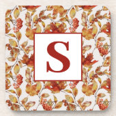 Monogramm Rustikaler Leaf Herbst Getränkeuntersetzer (Vorderseite)