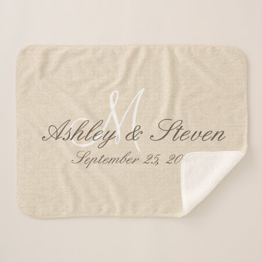 Monogramm | Rustikaler Leinenschau Sherpadecke (Vorderseite (Horizontal))