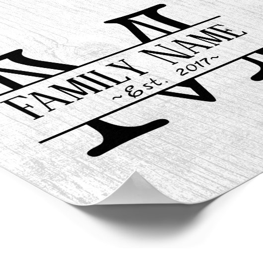 Monogramm Rustikaler Name Weißholz Poster (Ecke)