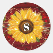 Monogramm-rustikaler roter runder aufkleber (Vorderseite)