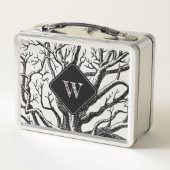 Monogramm rustikaler Schwarz-weißer Abstrakter Bau Metall Brotdose (Rückseite)