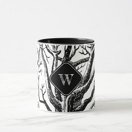 Monogramm rustikaler Schwarz-weißer Abstrakter Bau Tasse (Zentrum)