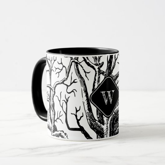 Monogramm rustikaler Schwarz-weißer Abstrakter Bau Tasse (Vorderseite Links)