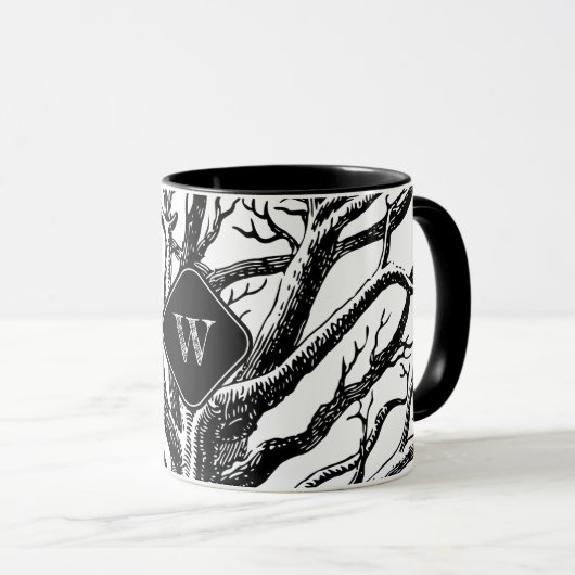 Monogramm rustikaler Schwarz-weißer Abstrakter Bau Tasse (VorderseiteRechts)