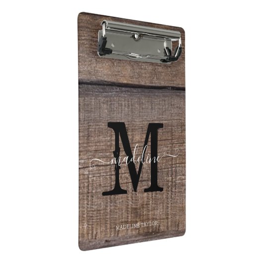 Monogramm Rustikaler Skriptname Beruflich Mini Klemmbrett (Schrägansicht)