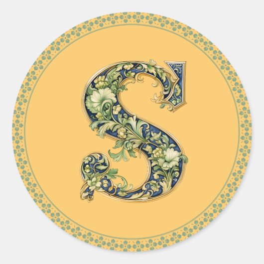 Monogramm S Blumendesign, A-1 generiert Runder Aufkleber (Vorderseite)