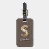 Monogramm S braunes Holz Buchstabe Blumen Gepäckan Gepäckanhänger (Vorderseite vertikal)