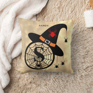 Monogramm S Halloween Himmel Hexe Spinnen Name Kissen